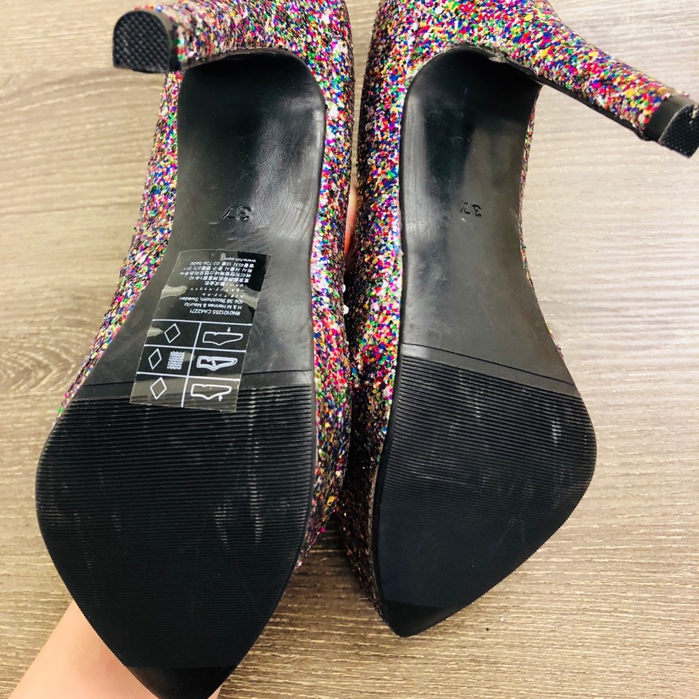 H&M Divided Multi Glitter Platform Pumps Heels - Picture 5 of 8